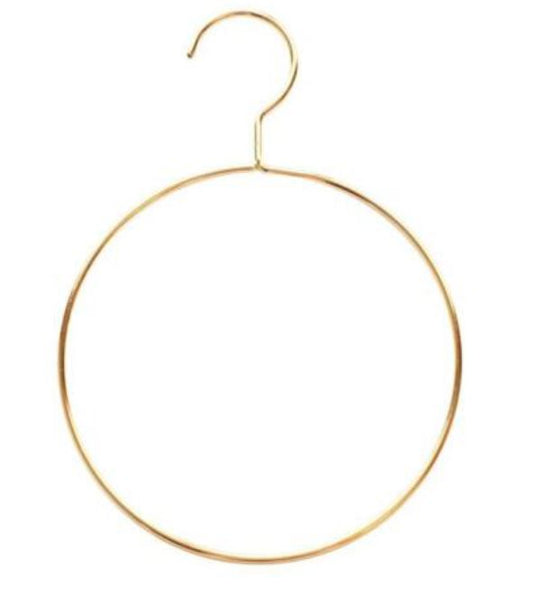 Scarf, tie, towel round hanger, gold, metal. Single hanger on white background