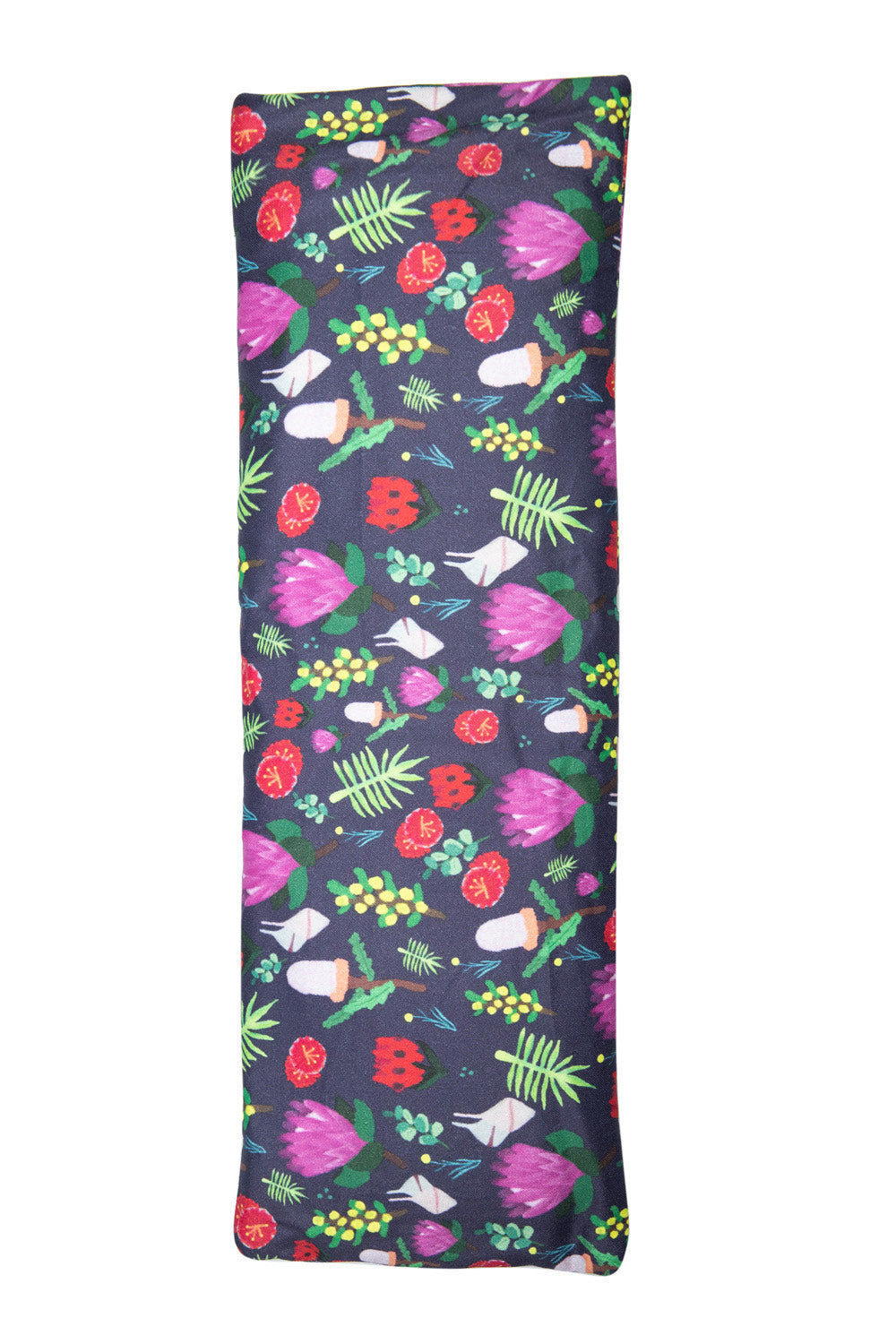 Sherrie Morgan Design relaxing eye pillow with a native floral design on a navy background, product image of the full eye pillow.