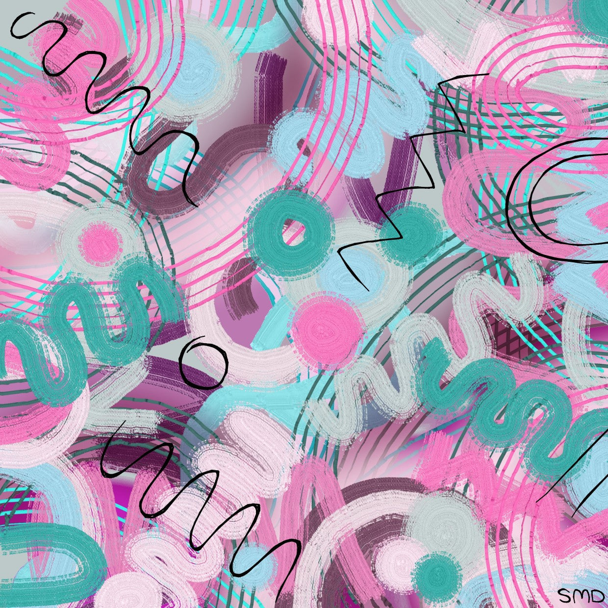 SMD original art 'Retro' an 80's inspired shapes and sketch in pink, grey and blue.