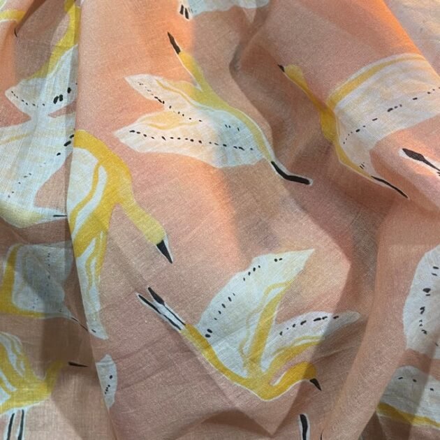 'Peachy' with bird print, 100% Organic Cotton Voile Scarf Square, headscarf and headwrap