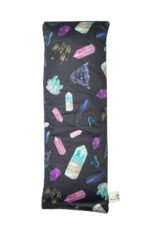 Sherrie Morgan Design relaxing eye pillow with a crystal and cosmic looking design, image of the eye pillow laid flat.
