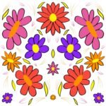 SMD Original art 'Brightside', retro floral print in pink, purple, yellow and white.