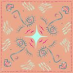 SMD original digital art 'Cheeky', a blue winking face on an apricot base.