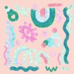 Sherrie Morgan Design original artwork of Eye of the Storm, pretty pink base with blue and green shapes and eyes