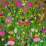 SMD original art 'Flowers for Days', multi coloured flowers in a grassy green field.