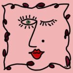 SMD original art 'Hey There', featuring a winking face with red lips on a pink base
