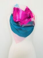 SMD original art 'Pinky Pair' two large pink protea flowers on a pink base with grafitti, displayed as a neck scarf