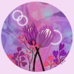 SMD original art 'Protea Party Day', 2 proud purple proteas and purple heart flowers sat in a dusty pink frame.