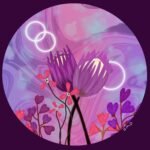 SMD original art 'Protea Party Day', 2 proud purple proteas and purple heart flowers sat in a dark purple frame.