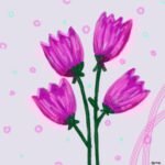 SMD original art 'Protea Party' four pink proteas on a light pink polka dot background.