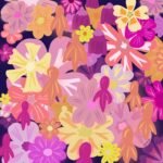 SMD original art 'Retro Floral Pink',  pink, purple and orange floral design.