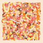 SMD original art scarf, yellow, orange, red shapes resembling the outback sunsets