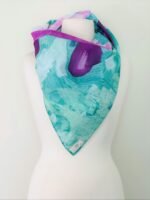 SMD orignal art big splash, a purple heart on turquoise, shown as a neckscarf.