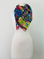 SMD scarf, Miss Moresby multicoloured design, displayed as a neckscarf
