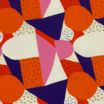 SMD scarf with Jennifer Bouron design of large shapes in purple, pink, orange and off white